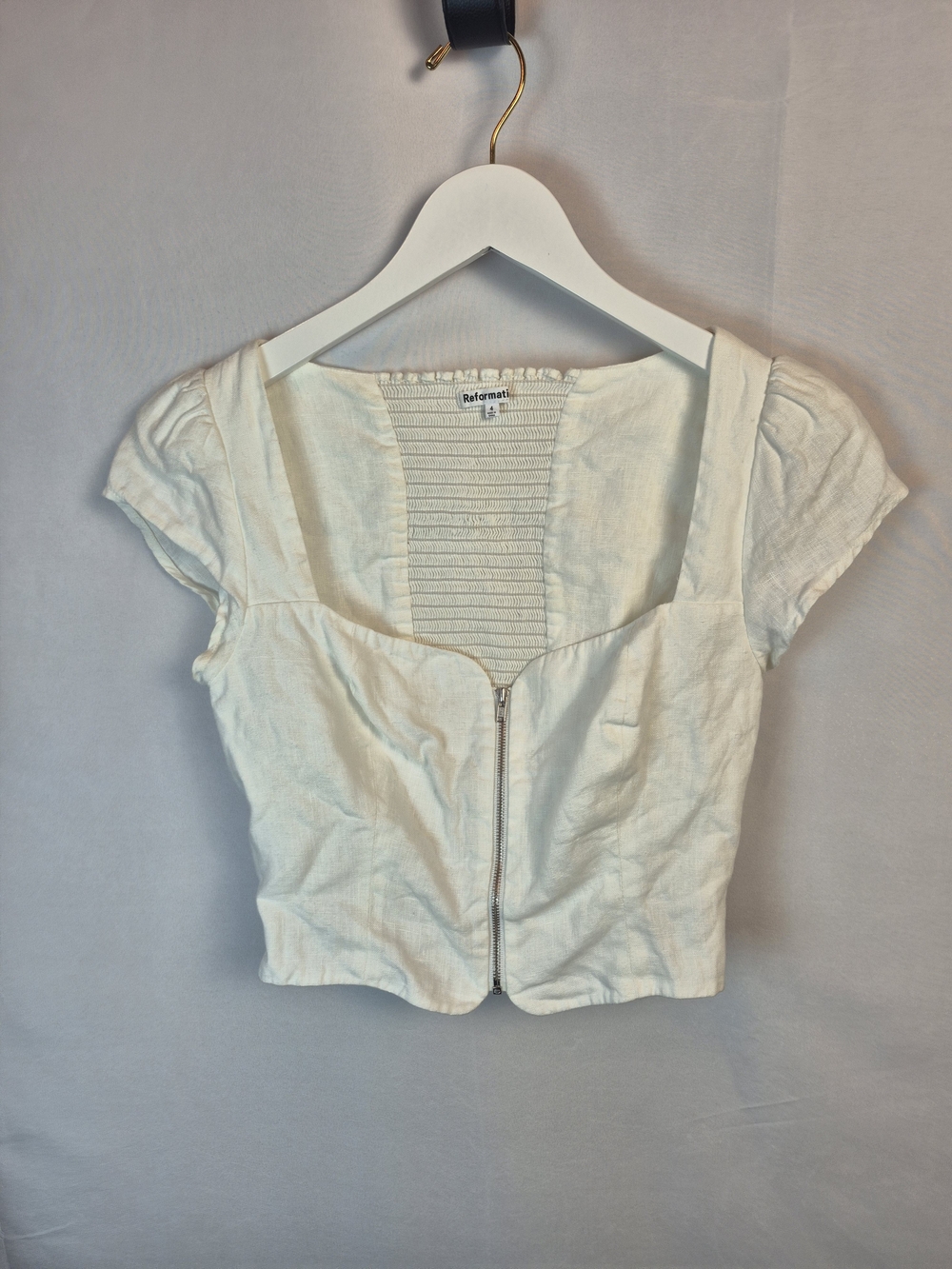 Reformation White/ivory Zip-Front Linen Blend Crop Top Boustier Size 4 - Picture 2 of 4